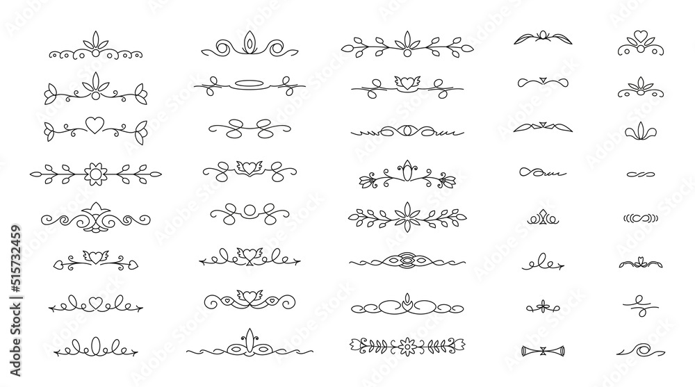 custom made wallpaper toronto digitalDividers decor set. Collection of classic vintage separators. Vector black linear text dividers on a white background. Outlines label a set of border elements.
