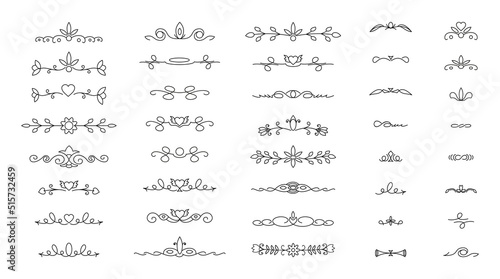 Dividers decor set. Collection of classic vintage separators. Vector black linear text dividers on a white background. Outlines label a set of border elements.