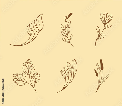 six floral decorations icons