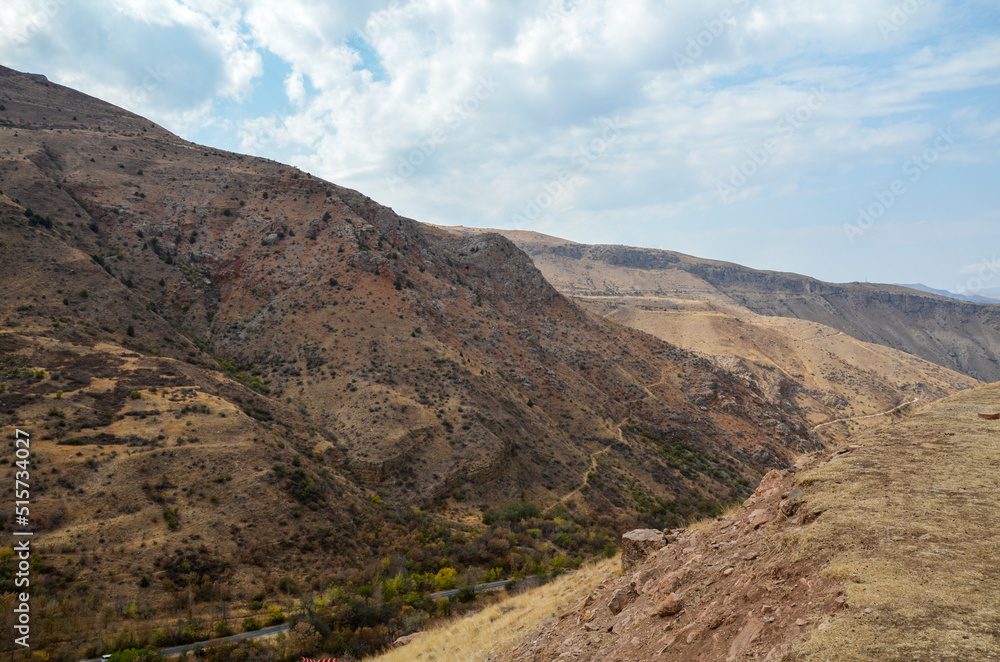View of the mountains and gorge made by the Amaghu River at road to Noravank Monastery, Armenia