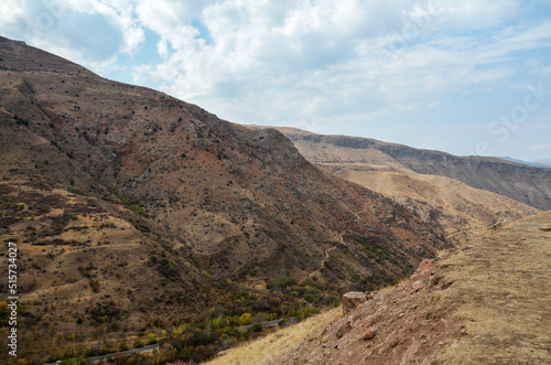 View of the mountains and gorge made by the Amaghu River at road to Noravank Monastery, Armenia © Dmytro