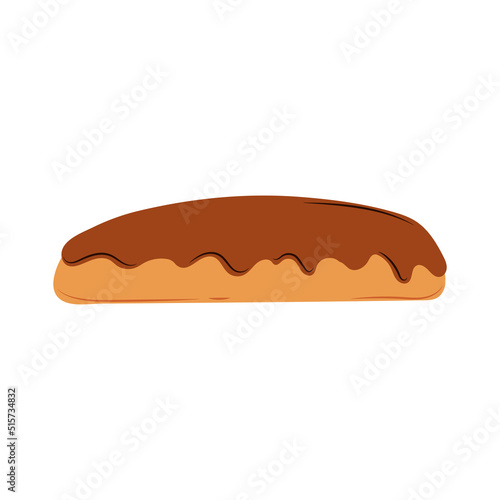 French eclair vector flat Illustration. Cartoon bakery food.