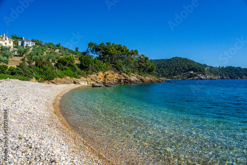 Beautiful natural scenery from Megali Ammos or large sand beach in western Alonissos island, Greece