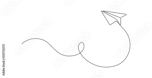 Continuous one line drawing of flying up paper plane. Creative business concept for startup and freedom and travel of craft airplane in simple linear style. Origami. Doodle vector illustration