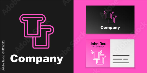 Pink line Bread toast for sandwich piece of roasted crouton icon isolated on black background. Lunch, dinner, breakfast snack. Logo design template element. Vector