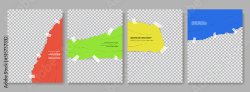 Vector illustration. Torn paper with color note stickers. Colorful gradient banner collection. Design for brochure, book cover, magazine, poster, gift or business card, banner. Rumpled plastic wrap