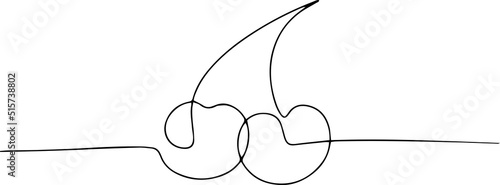 Two cherries stuck together. One line vector illustration.