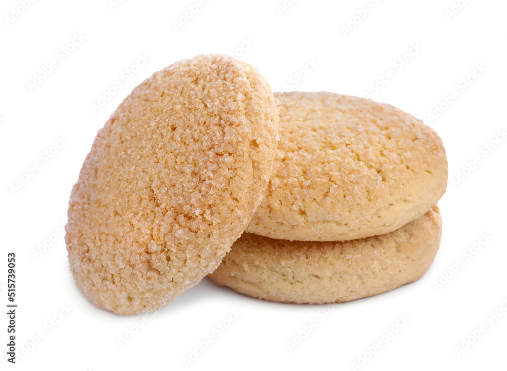 Three tasty sugar cookies isolated on white