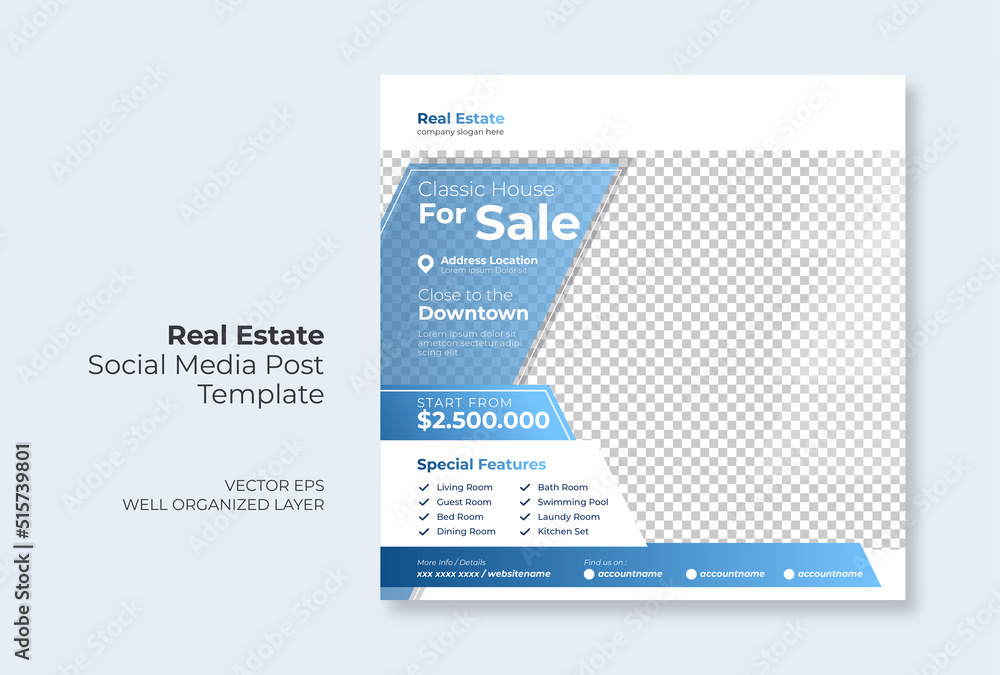 Real estate or property trendy editable template. house for sale social media post template