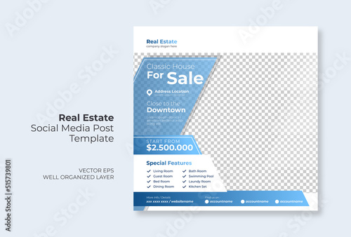 Real estate or property trendy editable template. house for sale social media post template