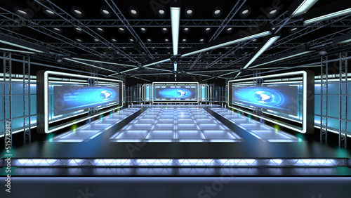 Virtual TV Studio Set. Green screen background. 3d Rendering.
Virtual set studio for chroma footage. wherever you want it, With a simple setup, a few square feet of space, and Virtual Set.