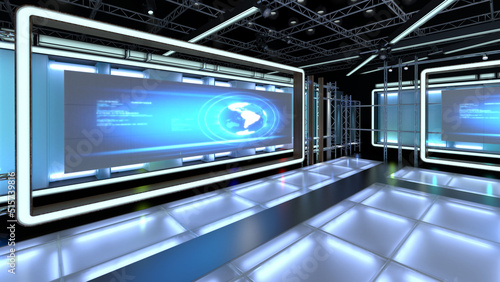 Virtual TV Studio Set. Green screen background. 3d Rendering.
Virtual set studio for chroma footage. wherever you want it, With a simple setup, a few square feet of space, and Virtual Set.