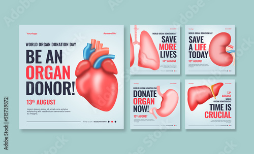 World organ donation day social media post. Social media template. Trendy editable social media template