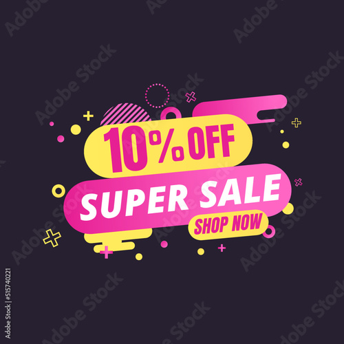 10% off, super sale Sale, special offer and sale banner. Buy now. Pink design, promotion, vector illustration. Ten