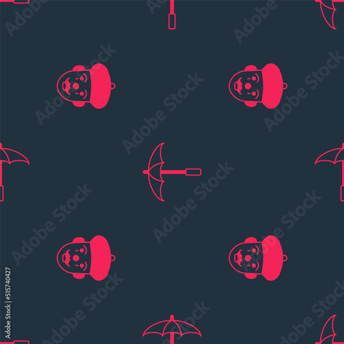 Set French mime and Umbrella for beach on seamless pattern. Vector