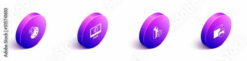 Set Isometric NFT Digital crypto art, Monitor with store app, and icon. Vector