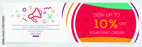 Sign up to 10% off your first order, Vector illustration.