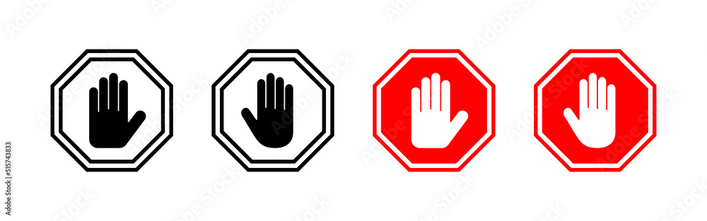 Stop icon vector. stop road sign. hand stop sign and symbol. Do not enter stop red sign with hand Stop icon vector. stop road sign. hand stop sign and symbol. Do not enter stop red sign with hand
