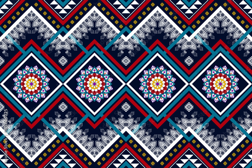 Ikat ethnic seamless pattern design. Aztec fabric carpet mandala ornaments textile decorations wallpaper. Tribal boho native ethnic turkey traditional embroidery vector background Ikat ethnic seamless pattern design. Aztec fabric carpet mandala ornaments textile decorations wallpaper. Tribal boho native ethnic turkey traditional embroidery vector background