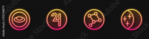 Set line Great Bear constellation, Medallion with eye, Symbol Jupiter and Eclipse of the sun. Glowing neon icon. Vector