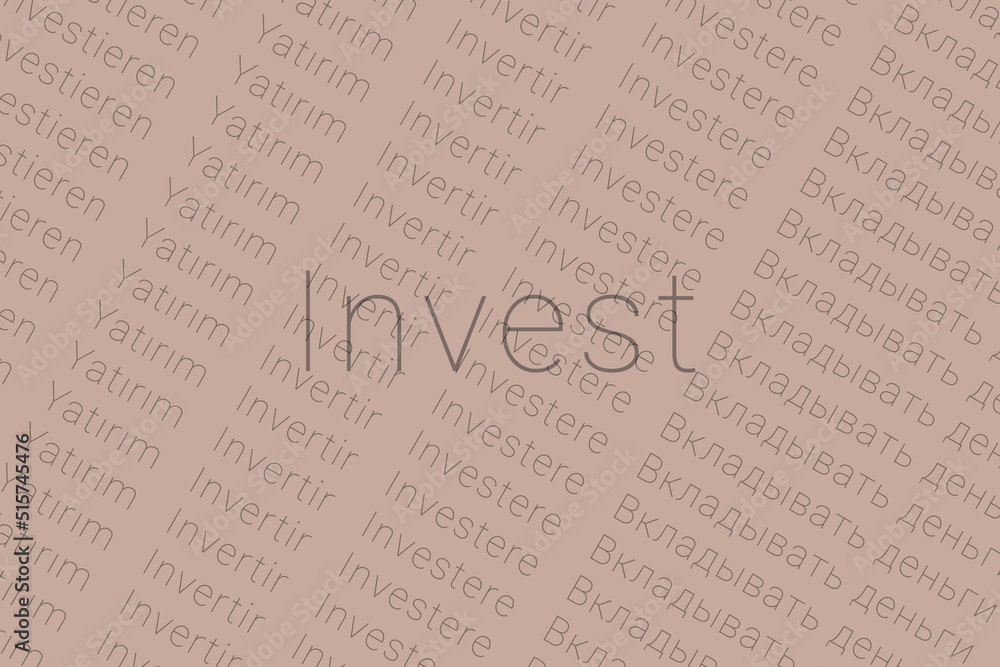Word Invest in languages of world. Logo Invest on Light purple gray color