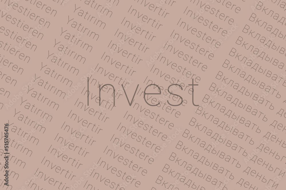 Fototapeta premium Word Invest in languages of world. Logo Invest on Light purple gray color