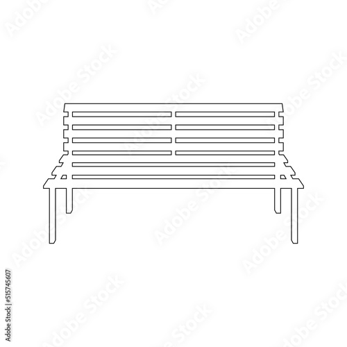 Garden bench, public park furniture design. Front view wooden bench with a backrest. Flat vector illustration isolated on white background.