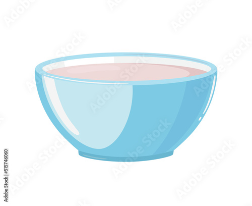 Soup bowl, cup or plate in blue pastel color, vector illustration isolated on white background
