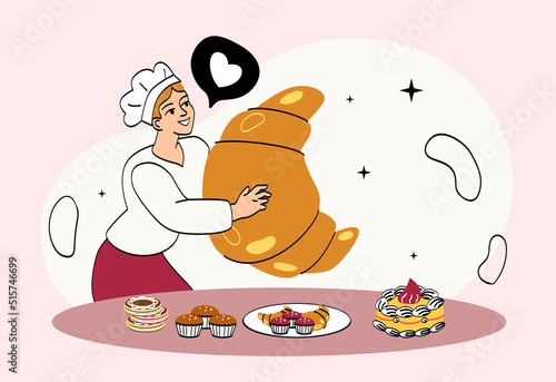 Concept of pastries of sweets and cupcakes