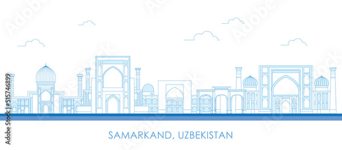 Outline Skyline panorama of city of Samarkand, Uzbekistan - vector illustration