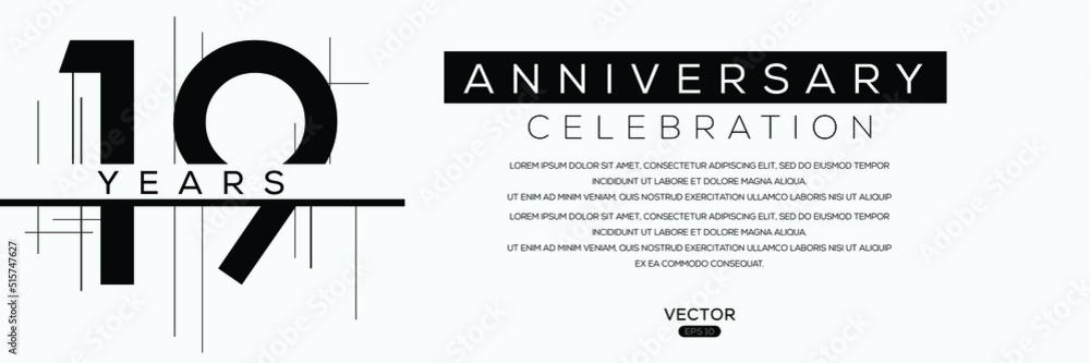 19 years anniversary celebration template, Vector illustration. - obrazy, fototapety, plakaty 