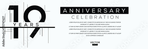 19 years anniversary celebration template, Vector illustration.