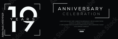 19 years anniversary celebration template, Vector illustration.