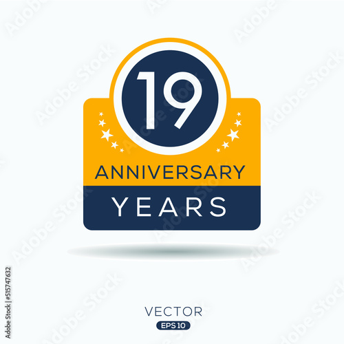 19 years anniversary celebration template, Vector illustration.