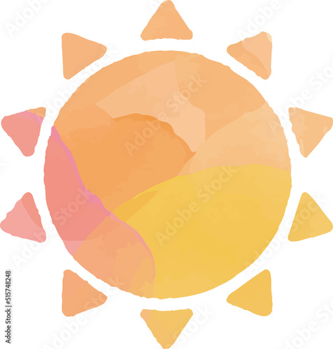 水彩風の天気アイコン。快晴の太陽。