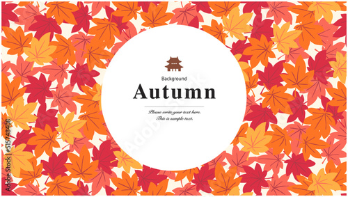 秋、もみじ彩るフレーム-手描き