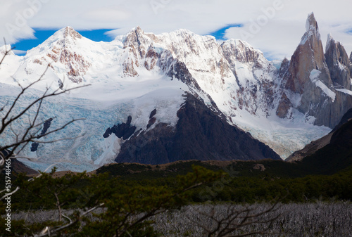 Views of snow peaks and glaciers of Andes mountains Monte Fitz Roy in summer day. Patagonia, Argentina, Chile, Andes photo