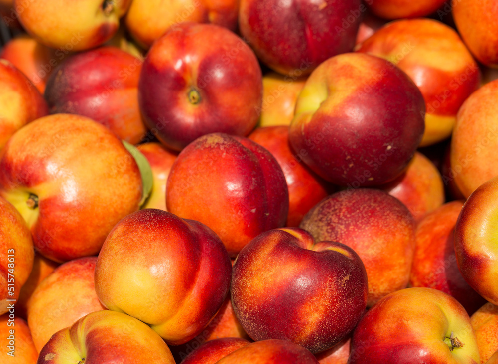 Peach (Prunus persica), (the glossy-skinned, non-fuzzy varieties), nectarines. Fruit trading platform. Peach (Prunus persica), (the glossy-skinned, non-fuzzy varieties), nectarines. Fruit trading platform.