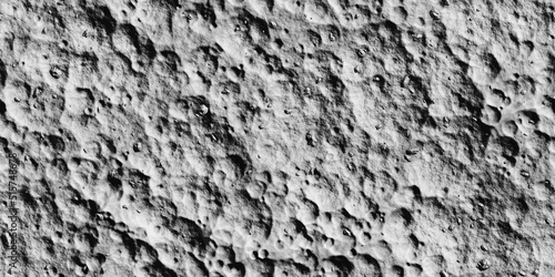 Seamless moon surface close up background texture. Tileable greyscale lunar or meteor craters, rocks and furrows planetary pattern. Astronomy concept wallpaper or space backdrop. 3D rendering..