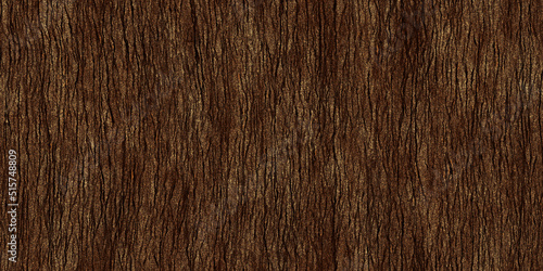Seamless tree bark background texture closeup. Tileable panoramic natural wood oak, fir or pine forest woodland surface pattern. Rustic detailed dark reddish brown wallpaper backdrop. 3D rendering.. photo