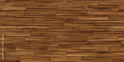 Fototapeta Naklejka Na Ścianę i Meble -  Seamless classic parquet wood floor background texture. Tileable stained dark brown redwood, oak or pine hardwood horizontal planks repeat pattern. Wooden laminate or linoleum tiles. 3D rendering..