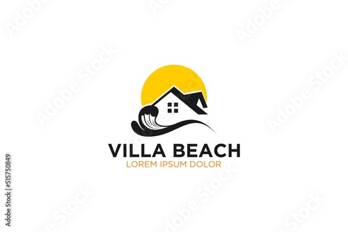 Villa beach resort hotel logo design illustration roof house sunset element icon symbol 
