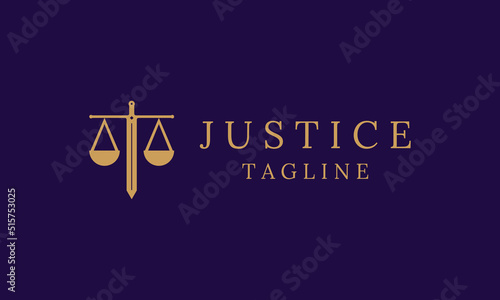 Law Firm Logo Design Vector Template, Combination Of Swords With Scales That Symbolize Firmness In Law