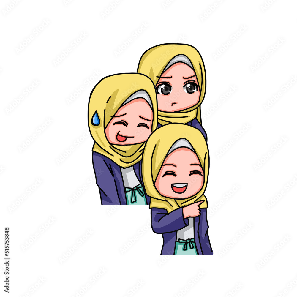 Illustration of young muslim women wearing hijab Illustration of young muslim women wearing hijab