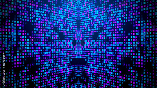 Abstract Digital Technology Blue And Purple Shine Square Tile Matrix Binary Code Pattern Corner Screen Wall In Perspective View Background