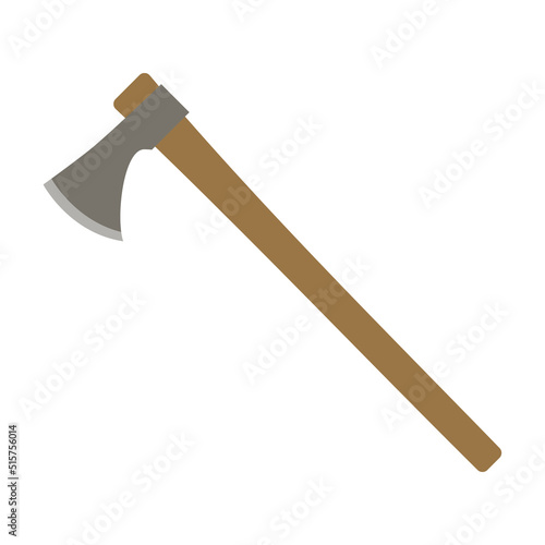 trade axe flat design vector illustration. Wooden ax handle and metal blade. Element for woodworking or lumberjack emblem or badge. Flat design cartoon style vector illustration.