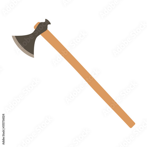 Battle axe flat design vector illustration. Wooden ax handle and metal blade. Element for woodworking or lumberjack emblem or badge. Flat design cartoon style vector illustration.