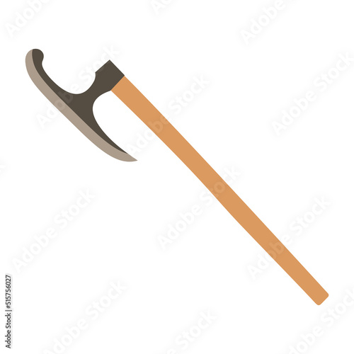 broad axe flat design vector illustration. Wooden ax handle and metal blade. Element for woodworking or lumberjack emblem or badge. Flat design cartoon style vector illustration.