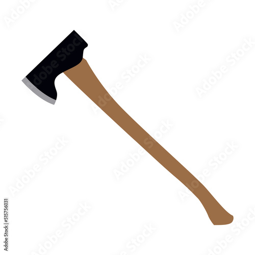 trade axe flat design vector illustration. Wooden ax handle and metal blade. Element for woodworking or lumberjack emblem or badge. Flat design cartoon style vector illustration.