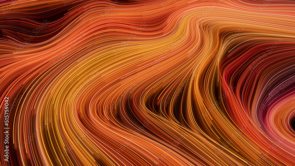 Wavy Swoosh Background with Orange, Yellow and Red Swirls. 3D Render. Wavy Swoosh Background with Orange, Yellow and Red Swirls. 3D Render.